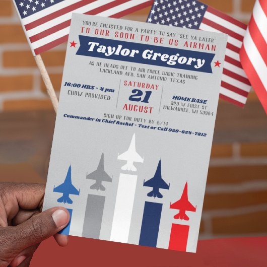 軍隊戦闘機ジェット空軍進遠くに行パーティー 招待状
