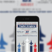 軍隊戦闘機ジェット空軍進遠くに行パーティー 招待状