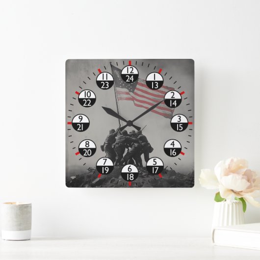 軍隊時間24時間 スクエア壁時計 (ホーム)