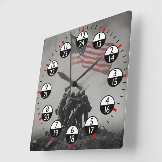軍隊時間24時間 スクエア壁時計 (傾斜)