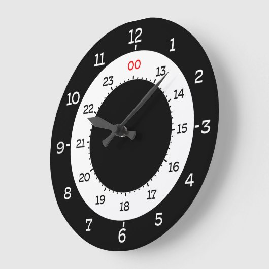 軍隊時間 – 12時間形式 ラージ壁時計 (傾斜)