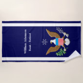 軍隊海軍の防衛エンブレムをパーソナライズ ビーチタオル (正面)