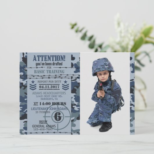 軍隊海軍海のカムフラージュの軍隊の誕生日 招待状 (スタンド正面)