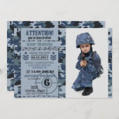 軍隊海軍海のカムフラージュの軍隊の誕生日 招待状 (正面/裏面)