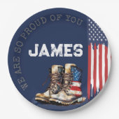 軍隊米国国旗が青を出る遠くにパーティー ペーパープレート (正面)