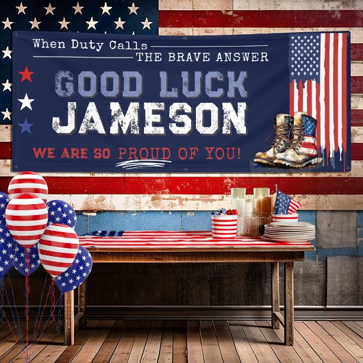 軍隊米国国旗が2.5x6'の進行パーティーをブート遠くに 横断幕