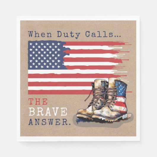 軍隊米国国旗のブーツ素朴ングの遠くにパーティー スタンダードランチョンナプキン (正面)