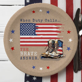 軍隊米国国旗のブーツ素朴ングの遠くにパーティー ペーパープレート
