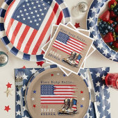 軍隊米国国旗のブーツ素朴ングの遠くにパーティー ペーパープレート