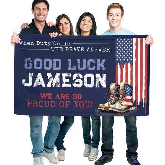 軍隊米国国旗のブーツ行遠くにく別れのパーティー 横断幕