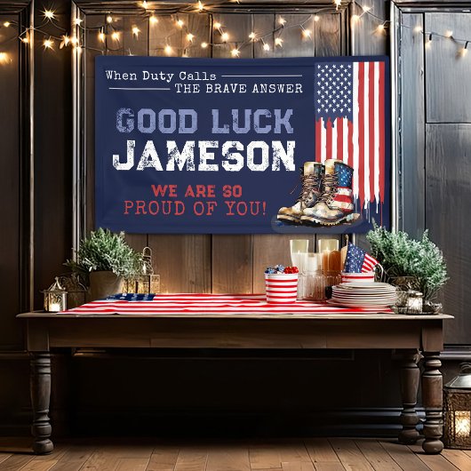 軍隊米国国旗のブーツ行遠くにく別れのパーティー 横断幕