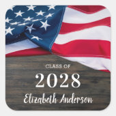 軍隊素朴卒業米国国旗の愛国心 スクエアシール (正面)