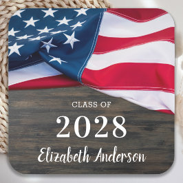 軍隊素朴卒業米国国旗の愛国心 スクエアシール