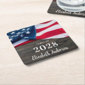 軍隊素朴卒業米国国旗の愛国心 スクエアペーパーコースター (アングル)