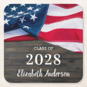 軍隊素朴卒業米国国旗の愛国心 スクエアペーパーコースター (正面)