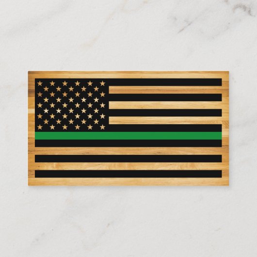軍隊素朴警察薄い緑の線旗ウッド  名刺 (裏面)