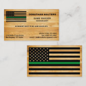 軍隊素朴警察薄い緑の線旗ウッド  名刺 (正面/裏面)