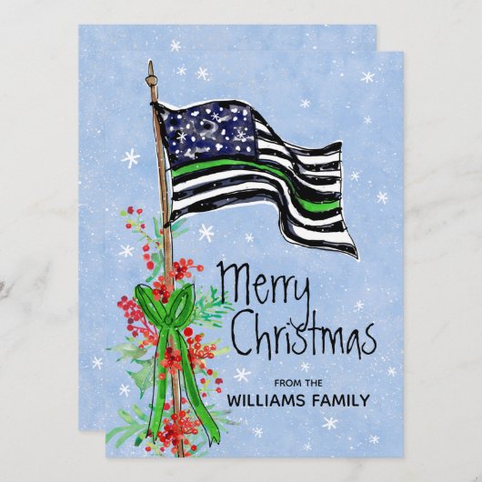 軍隊細緑線旗柊の赤ベリー シーズンカード (正面/裏面)