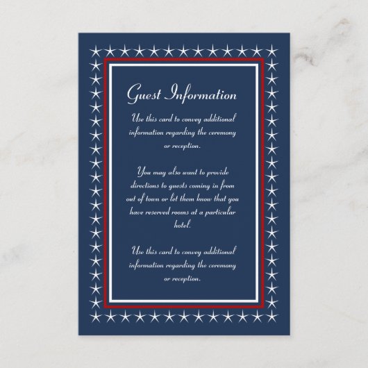 軍隊結婚のゲスト情報カード エンクロージャーカード (正面)