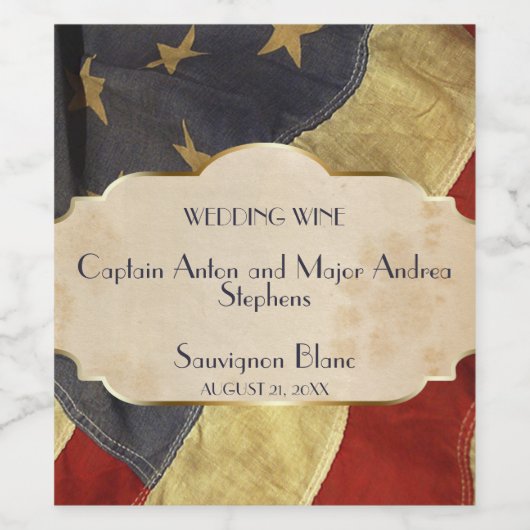 軍隊結婚のワイン愛国的ヴィンテージ国旗 ワインラベル (シングルラベル)