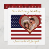 軍隊結婚式招待状-フォトフラグハート 招待状 (正面/裏面)