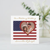 軍隊結婚式招待状-フォトフラグハート 招待状 (スタンド正面)