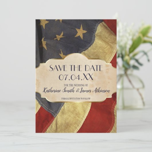 軍隊結婚愛国的ヴィンテージ国旗 セーブザデート (スタンド正面)