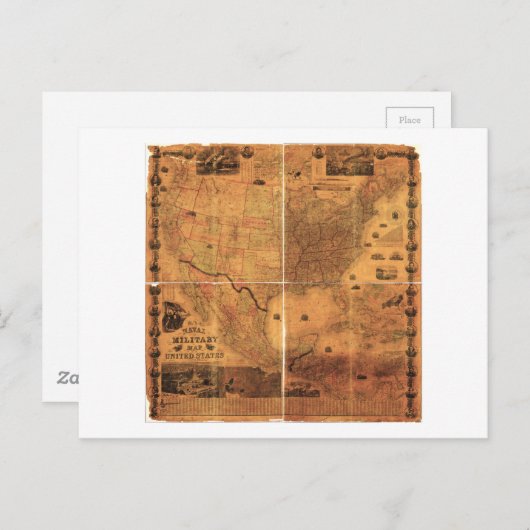 軍隊統一された地図州by J Smith (1864) ポストカード (正面/裏面)