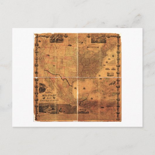 軍隊統一された地図州by J Smith (1864) ポストカード (正面)