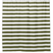 軍隊緑および白のストライプ シャワーカーテン (正面)