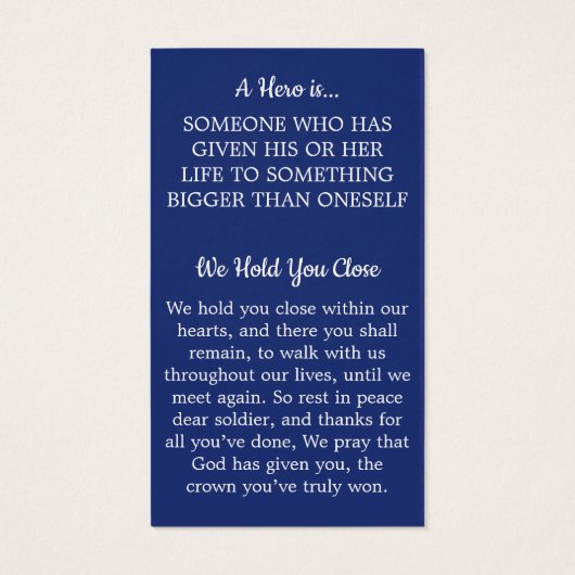 軍隊落ちたソルジャーアメリカ国旗の祈りの言葉カード (裏面)