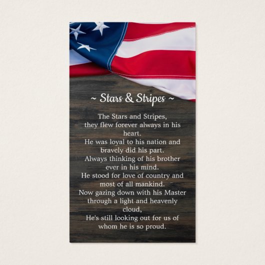 軍隊葬儀祈りの言葉カードアメリカ国旗の写真 (裏面)
