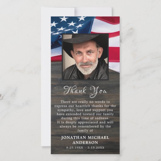 軍隊葬儀退役軍人写真記念悔やみや弔慰 サンキューカード (正面)