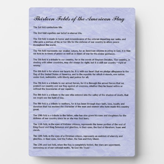 軍隊葬儀13アメリカ国旗の折り目 フォトプラーク