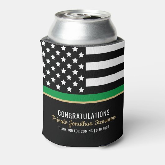 軍隊薄いグリーンラインアメリカ国旗のおめでとう 缶クーラー (缶裏面)