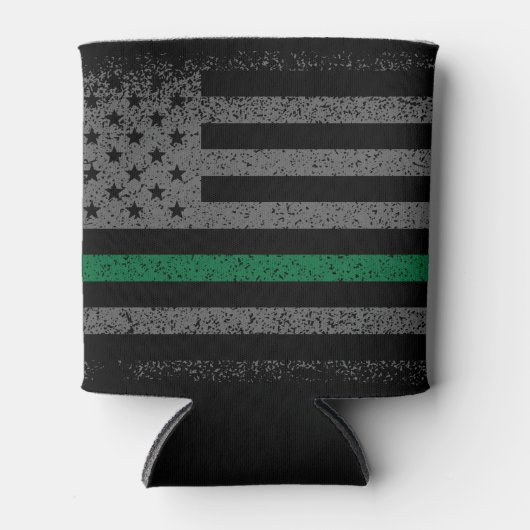 軍隊薄いグリーンラインアメリカ国旗のクーラーボックス 缶クーラー (正面)