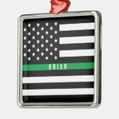 軍隊薄いグリーンラインアメリカ国旗のモノグラム メタルオーナメント (左)