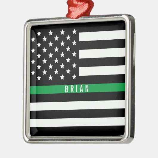 軍隊薄いグリーンラインアメリカ国旗のモノグラム メタルオーナメント (左)
