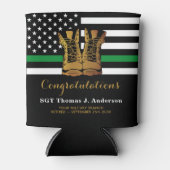 軍隊薄いグリーンラインパーソナライズされた退職 缶クーラー (正面)