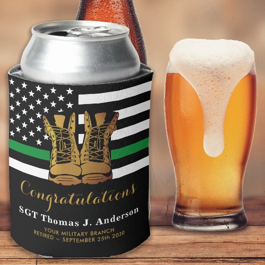 軍隊薄いグリーンラインパーソナライズされた退職 缶クーラー