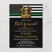 軍隊薄いグリーンラインブーツ退職パーティー インビテーションポストカード (正面)