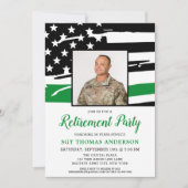 軍隊薄い緑のラインカスタムの写真の退職 招待状 (正面)