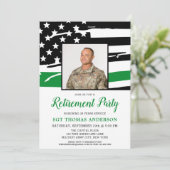 軍隊薄い緑のラインカスタムの写真の退職 招待状 (スタンド正面)