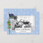 軍隊薄い緑の線のフラグ家族の写真 サンキューカード (正面/裏面)