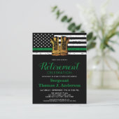 軍隊薄い緑の線のフラグ退職パーティー インビテーションポストカード (スタンド正面)