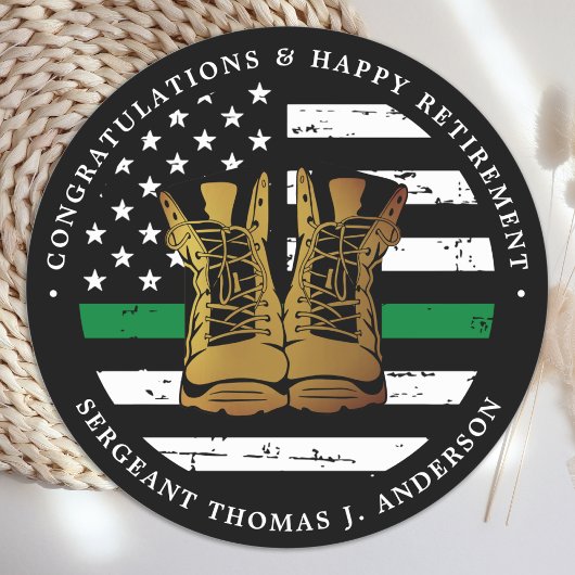 軍隊薄い緑の線の旗兵士の退職 ラウンドシール