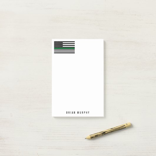 軍隊薄い緑の線アメリカ国旗の名前4 x 6 ポストイット (デスク上)