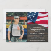 軍隊行遠くにくパーティー愛国米国国旗の写真 招待状 (正面)