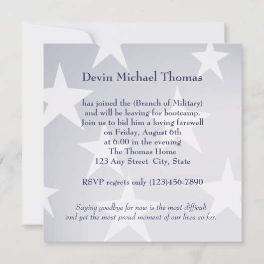 軍隊行遠くにパーティー 招待状 (裏面)