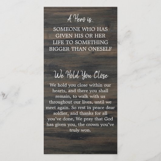 軍隊記念祈りの言葉カード落ちた兵士の写真 (裏面)